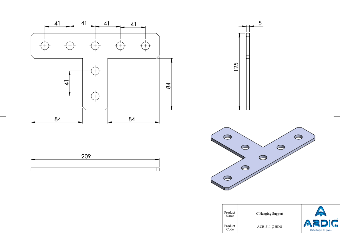 Strut Channel 7-Hole T-Bracket Plate HDG – ACB-211-C HDG