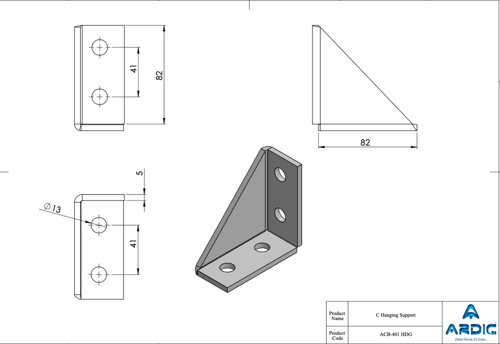 ACB-401 HDG C Hanging Support Bracket technical drawing