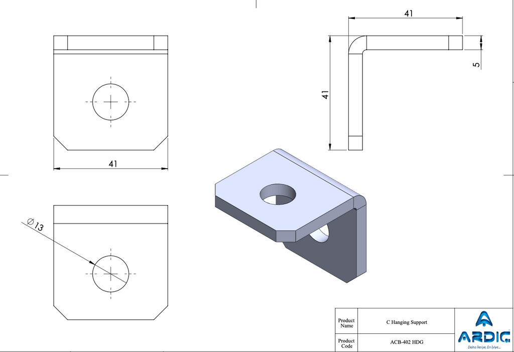 ACB-402 HDG C Hanging Support technical drawing