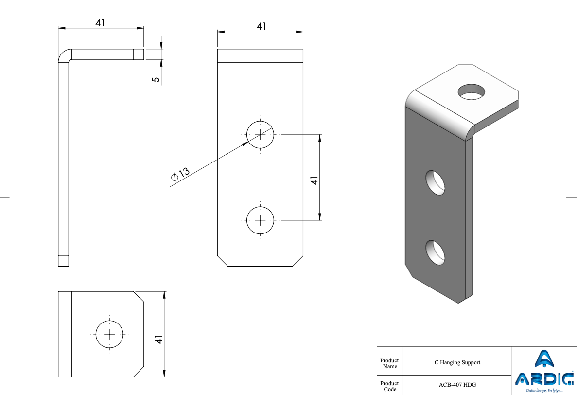 ACB-407 HDG C Hanging Support technical drawing