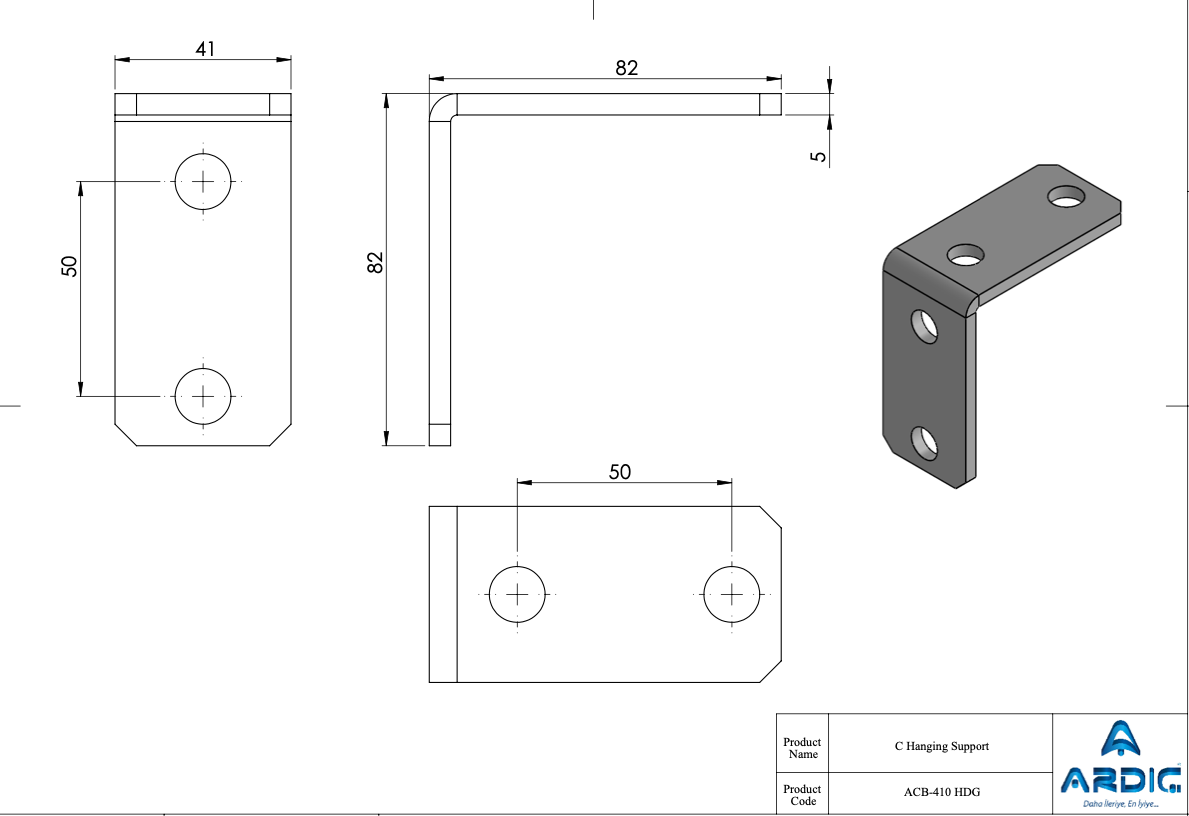 ACB-410 HDG C Hanging Support technical drawing