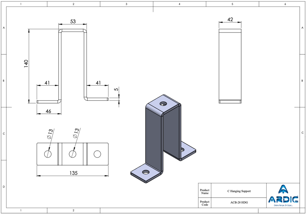 Strut Channel Double C-Clamp T-Bracket HDG – ACB-28 HDG