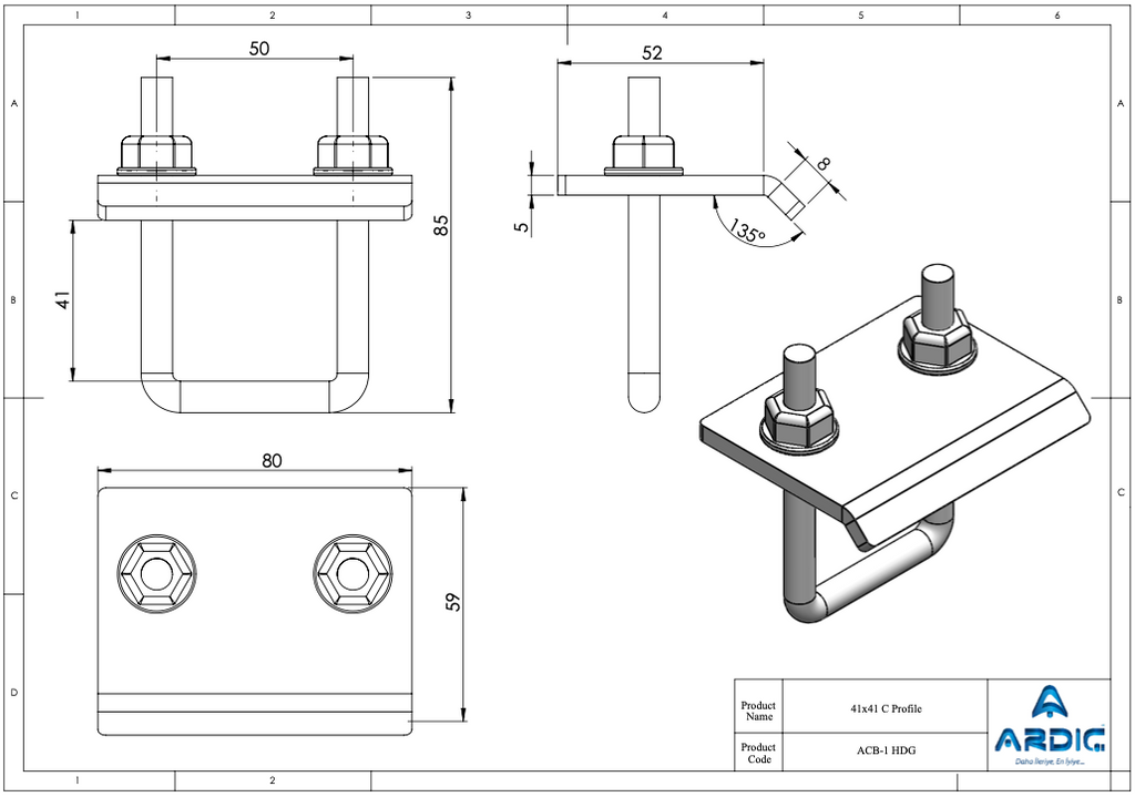 ACB-1 HDG C Profile Hanging Support Bracket technical drawing