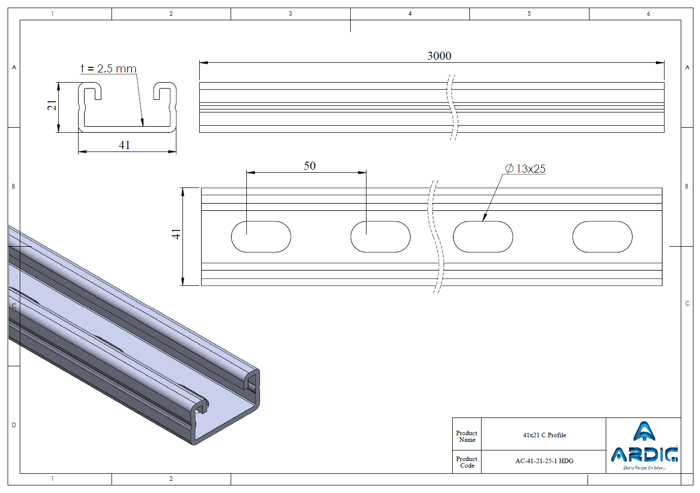Strut Channel 1-5/8" x 13/16" x 10 ft | Hot-Dip Galvanized Steel C-Channel Support Rail