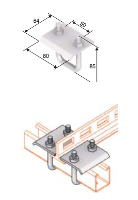 ACB-1 HDG C Profile Hanging Support Bracket dimensions and installation view