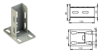 AC-1-1-41 Strut Channel Base Plate Bracket product photo and technical dimensions