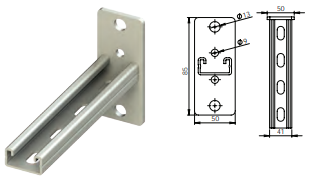 ACK-41-21-30 HDG Strut Channel Wall Bracket product photo and technical dimensions